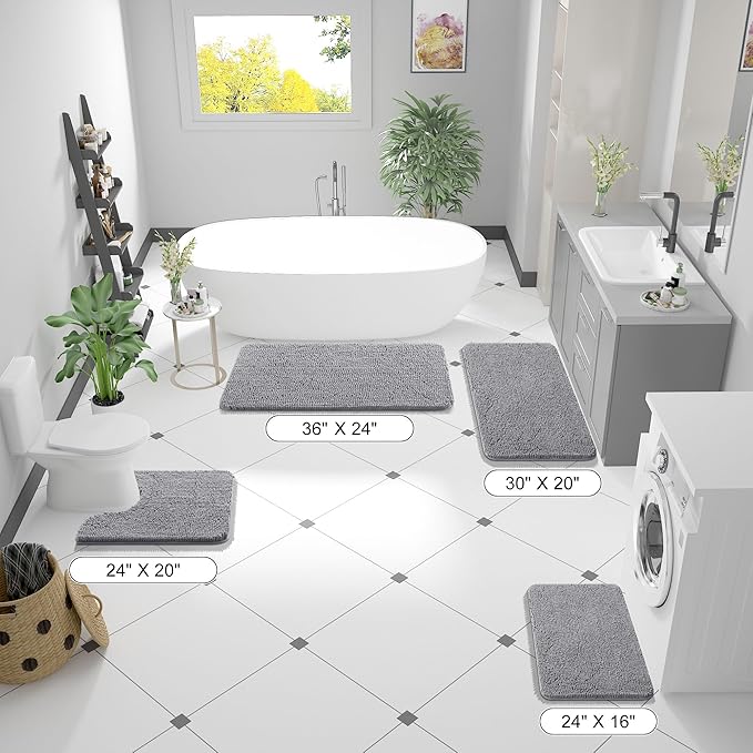 OLANLY Bathroom Rugs 35x24, Extra Soft Absorbent Chenille Bath Rugs, Rubber Backing Quick Dry, Machine Washable Bath Mats for Bathroom Floor, Tub and Shower, Home Decor Accessories, Grey