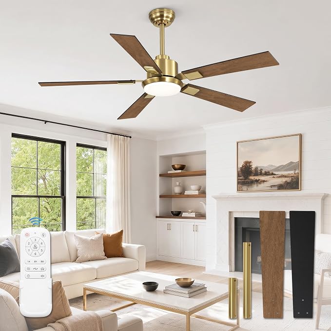ZMISHIBO 52 inch Black and Gold Ceiling Fans with Lights and Remote, Indoor/Outdoor Modern Ceiling Fan for Bedroom Living Room Patio, 6 Speed Reversible Quiet DC Motor, 3 CCT, Dual Finish Blades