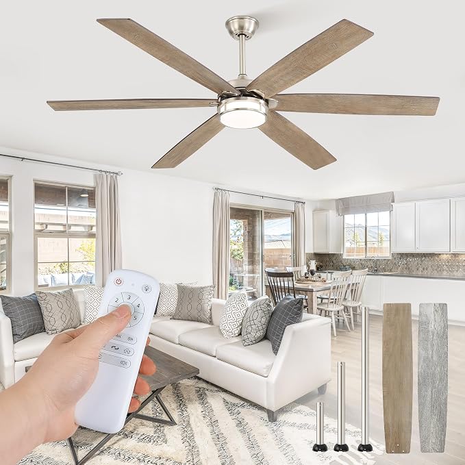 Fanbulous 65 Inch Ceiling Fans with Lights, Farmhouse Large Ceiling Fans with Remote, Brown&Grey Modern Ceiling Fan with LED Light, Quiet DC Motor for Living Room, Bedroom, Kitchen, Indoor