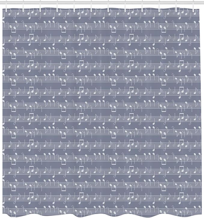 Ambesonne Grey Shower Curtain, Piano Music Clay Motif Various Notes Beats Melody Rhythm Harmony Jazz, Cloth Fabric Bathroom Decor Set with Hooks, 69" W x 70" L, Pale Lavender