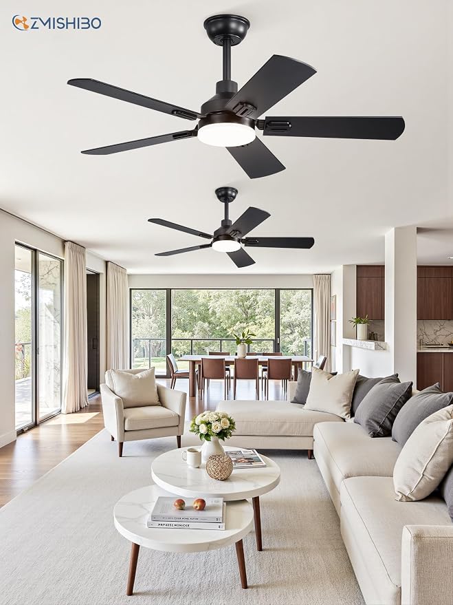 ZMISHIBO 2 Pack 44" Ceiling Fans with Lights, Black Modern Ceiling Fan with Remote, Farmhouse Indoor Ceiling Fan with Dual Finish Blades, Quiet & Strong Motor, Bright LED Light.