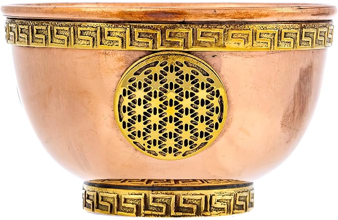 Flower of Life Copper Bowl - Offering Bowl for Ritual Use, Altar Table, Incense Holder, Home Decor - 3 Inches Wide