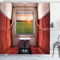 Ambesonne Nature Shower Curtain, Fresh Nature Setting from Train Compartment Window Railroad Destination Travel, Cloth Fabric Bathroom Decor Set with Hooks, 69" W x 84" L, Red Green Cream