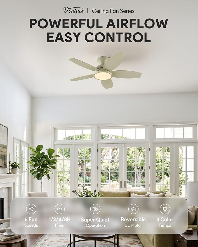 VONLUCE Ceiling Fans with Lights, 36 Inch Ceiling Fan and Remote, Full-spectrum LED Light, 3CCT, 6-Speeds Noiseless Reversible DC Motor, Modern Ceiling Fan for Bedroom Living Room Farmhouse, Boho