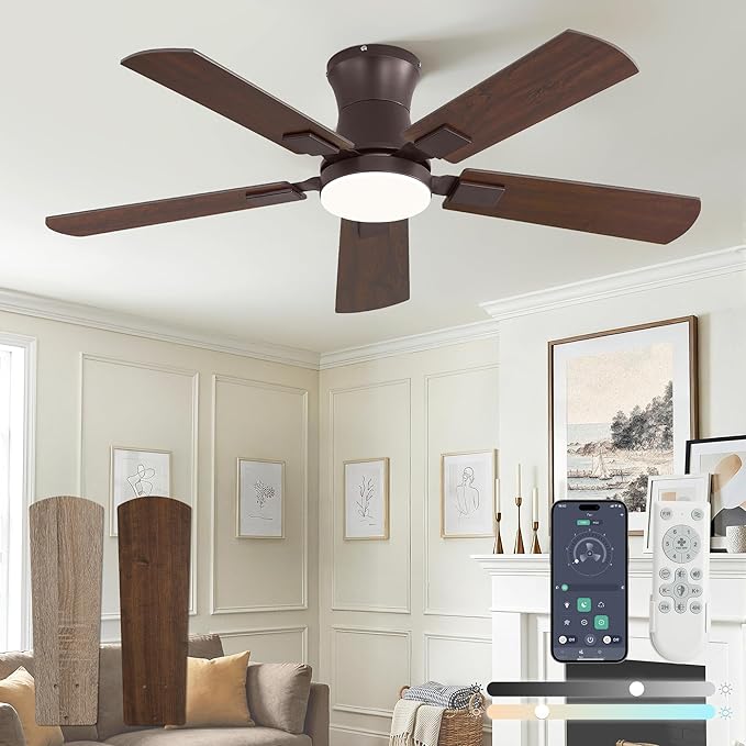 Fanbulous 42 inch ceiling fan with light, Low Profile Ceiling Fan with Light, App&Remote Control, Dimmable LED Light, Flush Mount Ceiling Fan for Indoor Bedroom Living Room, Qiuet DC Motor