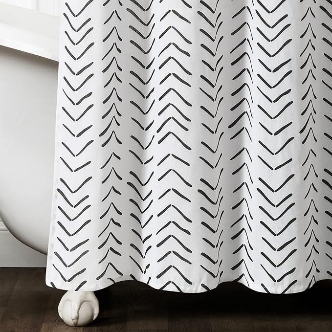Lush Decor Hygge Modern Arrow Linen Look Shower Curtain, 72" X 72", Black & White