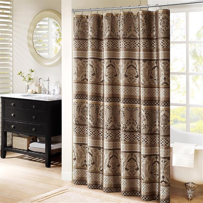 Bellagio Taupe Shower Curtain, Transitional Shower Curtains for Bathroom, 72 X 72, Beige