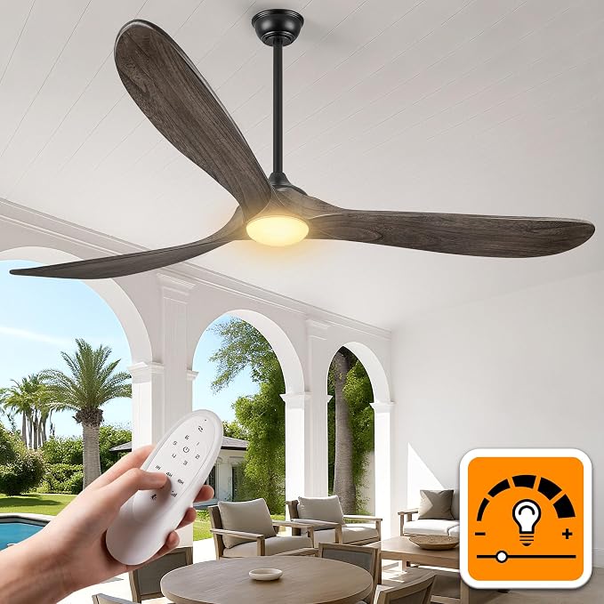 Haipeel 72 Inch Ceiling Fans with Lights, Wood Outdoor Ceiling Fan for Patio and Remote Control Rustic Propeller Large Ceiling Fans with Light Farmhouse Indoor Quiet High cfm, Deep Brown