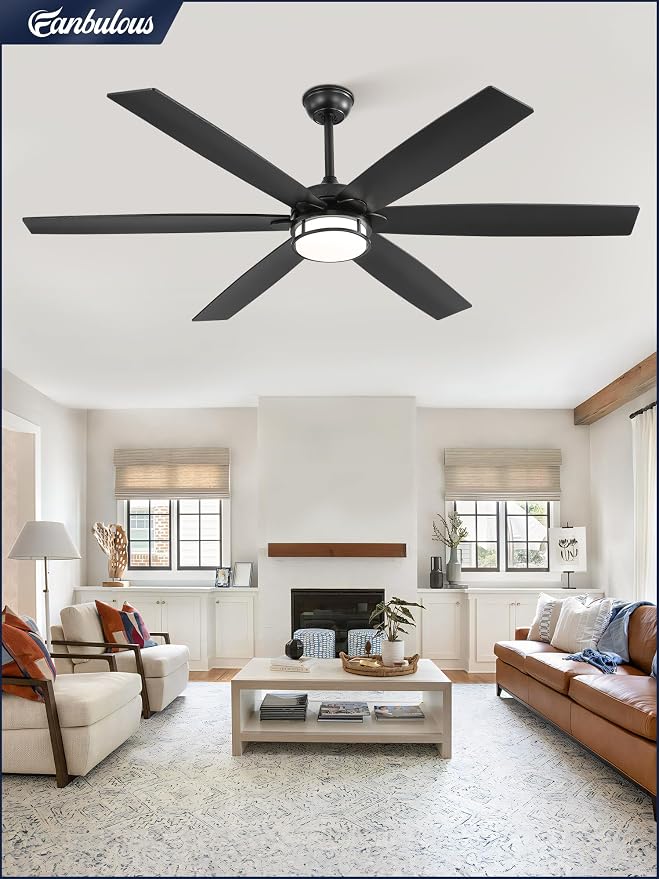 Fanbulous 65 Inch Ceiling Fans with Lights, Farmhouse Large Ceiling Fans with Remote, Black&Brown Modern Ceiling Fan with LED Light, Quiet DC Motor for Living Room, Bedroom, Kitchen, Indoor