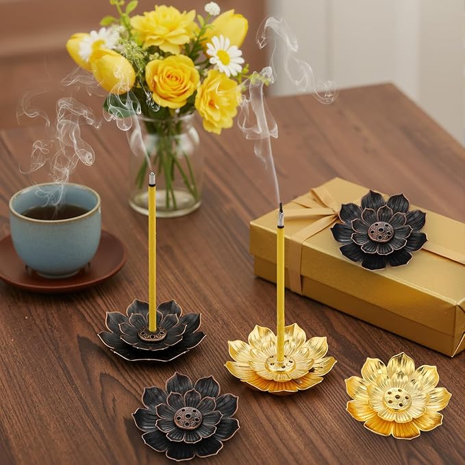 LemonRoad 100pcs Indian Return Gifts for Pooja, Lotus Incense Holder with Incense Stick Tray, Indian Wedding Festival Yoga Spa Home Fragrance Decor