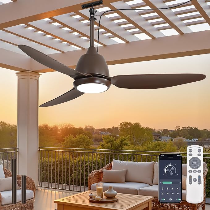 Fanbulous 42" Outdoor Ceiling Fan with Light, IP65 Waterproof Wet Rated, Plug in Gazebo Fan with 10FT Cord, Smart APP & Remote, 6-Speed Reversible DC Motor, 3CCT Dimmable LED for Patio Porch (Bronze)
