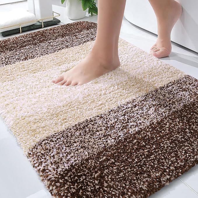 OLANLY Bathroom Rugs Mat 34x21, Extra Soft Absorbent Microfiber Bath Rugs, Rubber Backing, Quick Dry, Machine Washable Bath Mats for Bathroom Floor, Tub and Shower, Home Decor Accessories, Brown