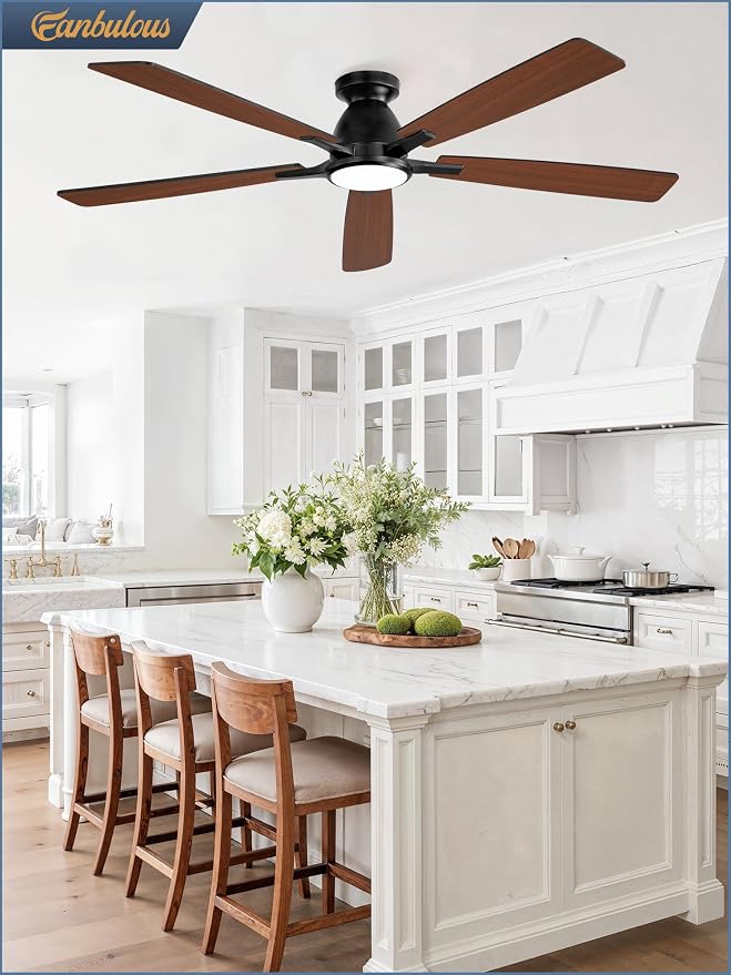 Fanbulous 60 inch Ceiling Fans with Lights, Smart Flush Mount Ceiling Fan and Remote APP, Modern Low Profile, 3CCT 20W LED with 6-Speeds Quiet Reversible Motor for Bedroom, Living Room, Kitchen, Black