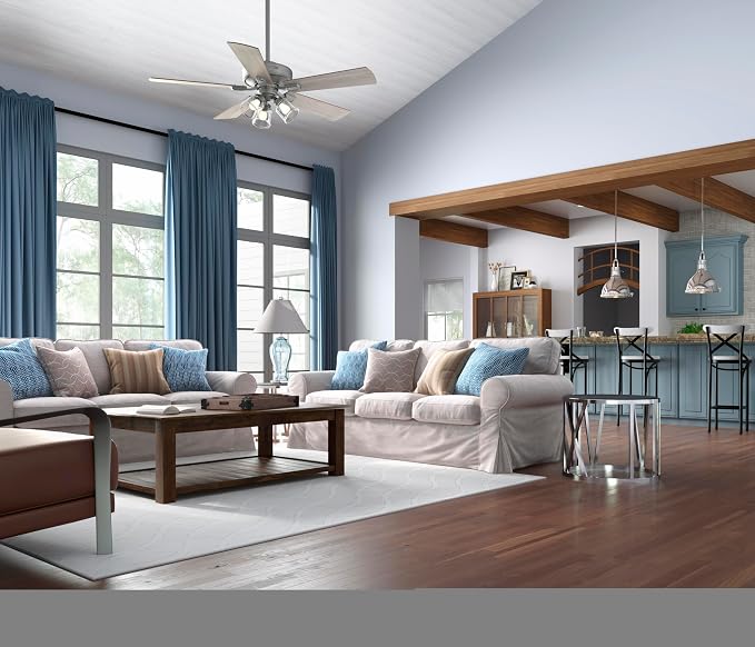 Hunter Fan Company 51857 Crestfield Ceiling-Fans, Matte Silver, AAA | with LED Lights and Remote Control, Standard Mount, For Bedroom, Living Room, Kitchen, 3 inch Downrod, 51857