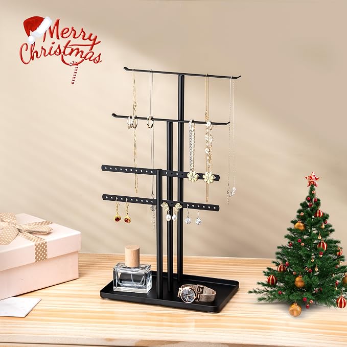 pickpiff Black Jewelry Organizer: 14.5" Sturdy Stand for 80 Pcs Jewelry