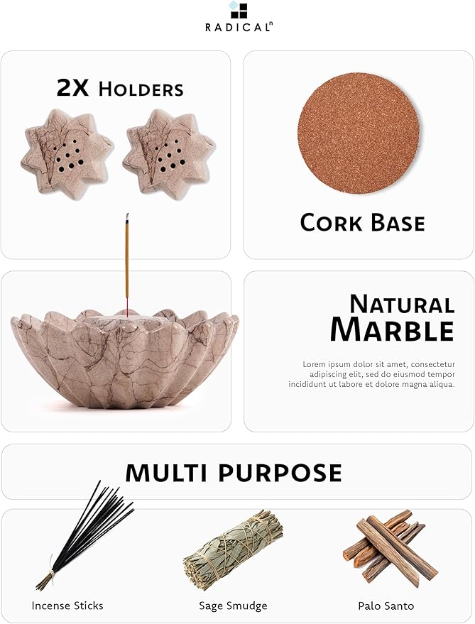 Radicaln Marble Incense Holder for Sticks 5.5" Inches Marinara Handmade Incense Stick Holder for Palo Santo, Ideal Marbles Ashtray & Incense Holder Marble for Bedroom
