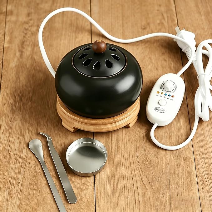Electric Resin Burner with Timer, Ceramic Electric Incense Burner, Burner Censer 110V for Home Porch, Patio, Garden, Office, Yoga, Living Room, Meditation Room (Black)