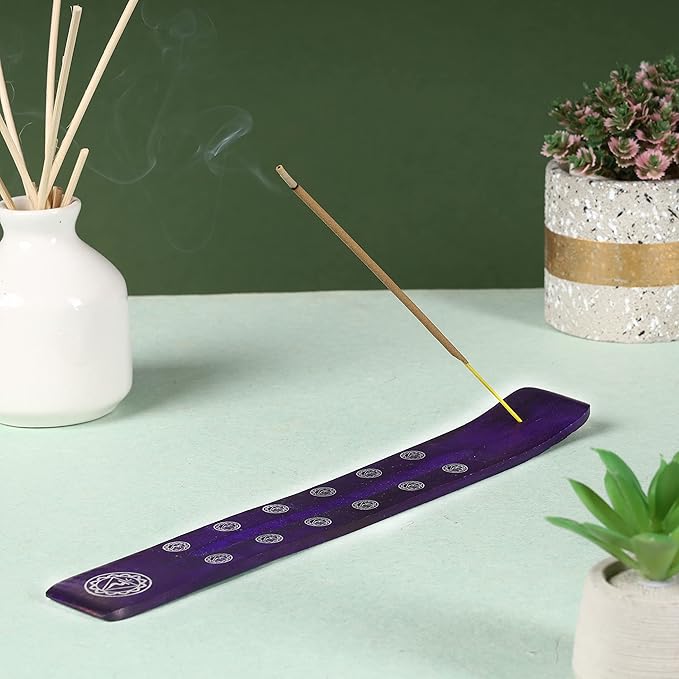 Bless-International Traditional-Handmade-Burner Wooden-Incense-Stick-Holder Ash-Catcher-Stand for-Aromatherapy-Meditation-Yoga (Heavens Blue) 10 Inches, Pack of 1