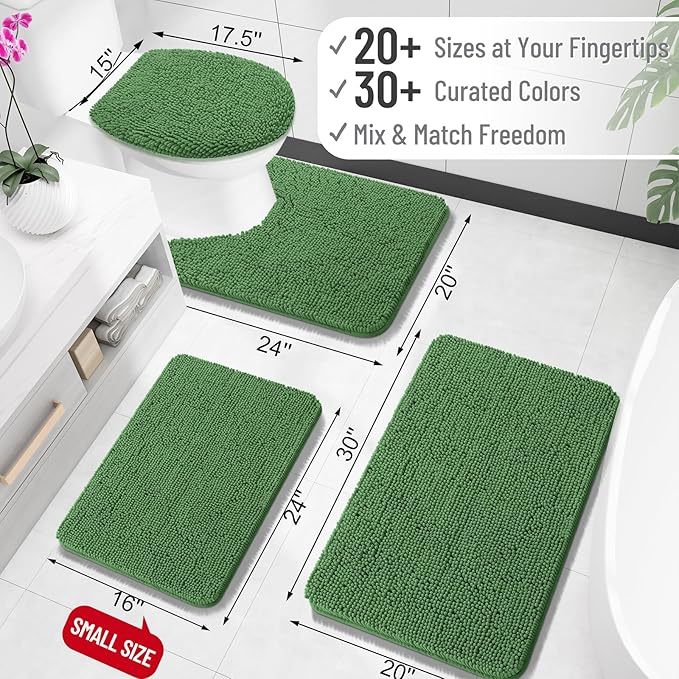 OLANLY Large Bathroom Rugs 70x46, Extra Soft Absorbent Chenille Bath Rugs, Rubber Backing Quick Dry, Machine Washable Bath Mats for Bathroom Floor, Tub and Shower, Home Decor Accessories, Olive Green