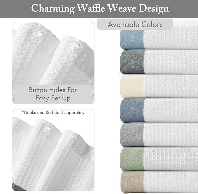 Madison Park Spa Waffle Shower Curtain Pieced Fabric with 3M Scotchgard Moisture Management, Premium Spa Quality Modern Shower Curtains for Bathroom, Standard 72x72, Charcoal