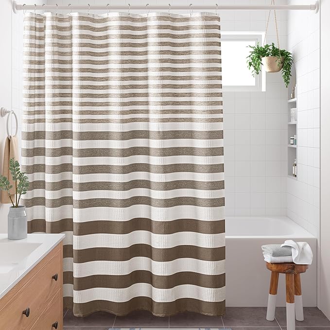 Madison Park Shower Curtain Spa Waffle Weave Wide Shower Curtain for Bathroom 3M Scotchgard Moisture Management, Spa Quality Modern Shower Curtains for Bathroom, Extra Wide 108"x72" Taupe Ombre