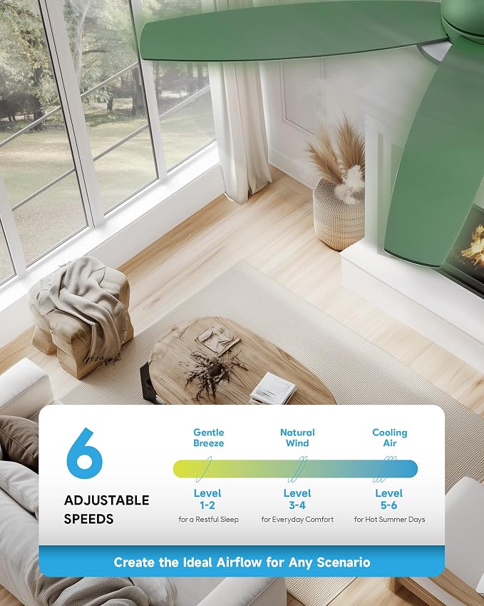 VONLUCE Ceiling Fans with Lights, 52 Inch Ceiling Fan and Remote, Full-spectrum LED Light, 3CCT, 6-Speeds Noiseless Reversible DC Motor, Modern Ceiling Fan for Farmhouse Bedroom Indoor, Green