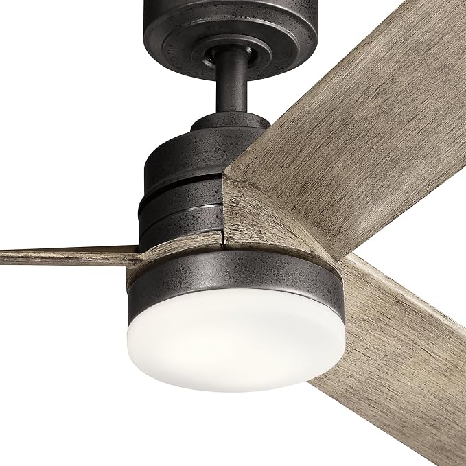 Kichler Spyn 52" Ceiling Fan with LED Lights in Anvil Iron, 3-Blade Contemporary Industrial Ceiling Fan, 3000K, Included Wall Control, (52" W x 14.5" H), 300275AVI