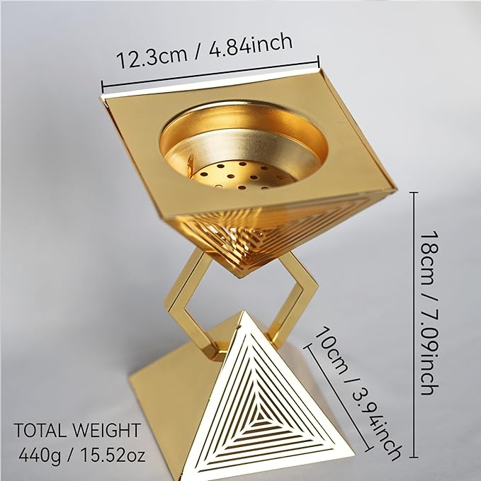 Geometric Charcoal Incense Burner Holder- Gold Electroplated Metal Burner with Anti-Oxidation Coating, Premium Bakhoor Burner for Home Decor and Meditation, Unique Triangle Design Spiritual Gift
