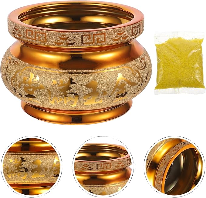Yardwe Ceramic Incense Burner 6 Inch Golden Incense Holder Bowl Feng Shui Censer for Home Decor Spiritual Offerings