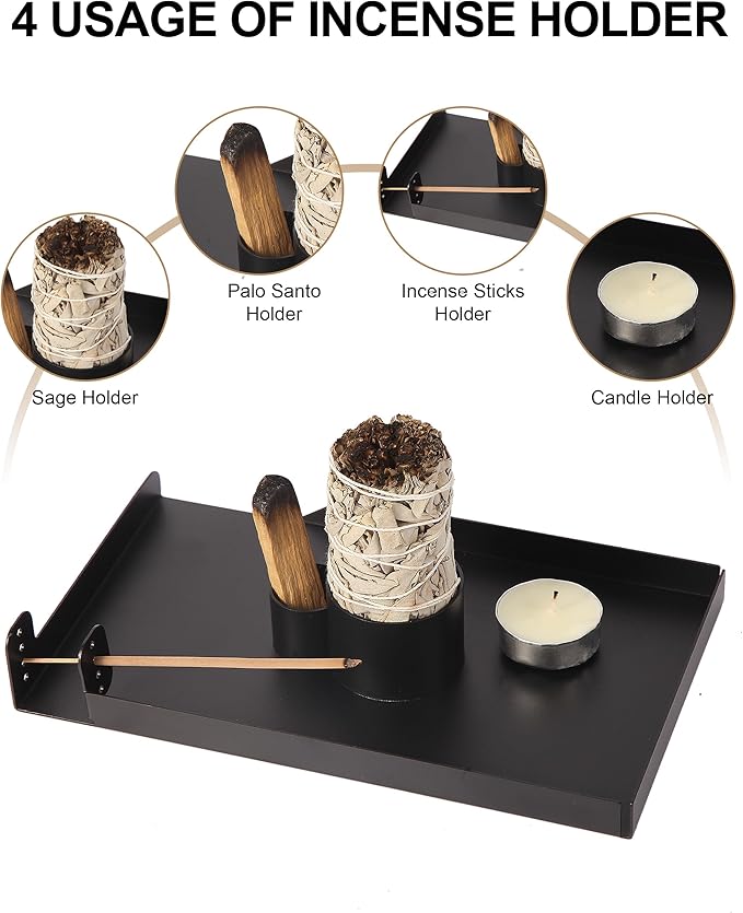 Large Incense Holder, 8.6" Length Sage Holder for Burning, Palo Santo Holder for Incense Sticks, Sage Bundle, Smudge Stick, Metal Ash Catcher Tray for Meditation Yoga Room Decor