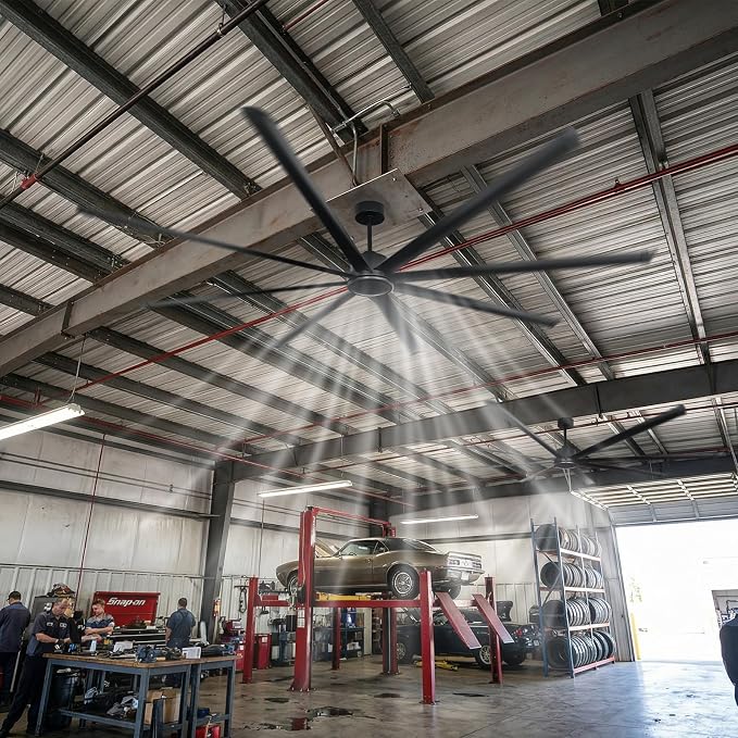 96 Inch HVLS Industrial Ceiling Fan, Large Ceiling Fan with Remote Control, High Airflow Commercial Fan for Garage Gym Shop Warehouse, Quiet DC Motor, 6 Speeds, 8 Aluminum Blades