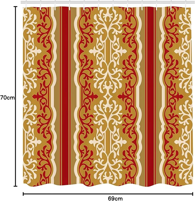 Ambesonne Orient Shower Curtain, Exotic Swirl Floral Ornament Branches Motif Orient Art Illustration, Cloth Fabric Bathroom Decor Set with Hooks, 69" W x 70" L, Pale Coffee Cream and Ruby