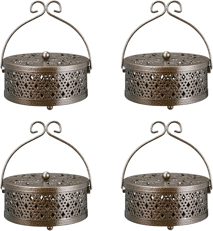 4 Pieces Mosquito Coil Holder Incense Coil Burner Indoor Outdoor Camping Use Portable Coil Holder Incense Burner Holder (Bronze Rhombus)