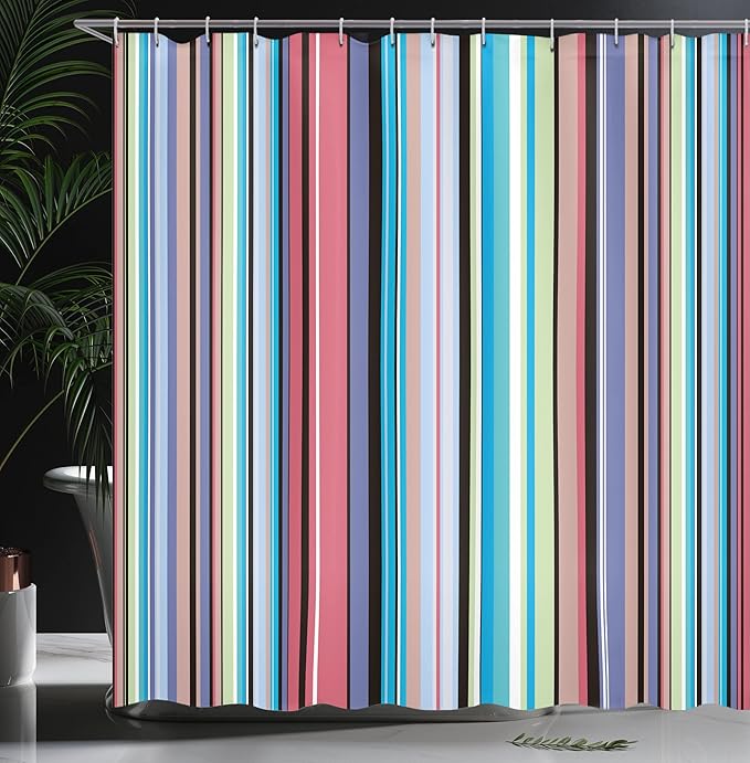 Ambesonne Abstract Shower Curtain, Barcode Lines Like Stripes Vertical Pattern Funky Modern Tile Illustration, Cloth Fabric Bathroom Decor Set with Hooks, 69" W x 84" L, Sky Blue
