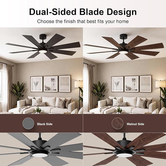 GREENEVER 72 Inch Large Ceiling Fan with Lights, Remote, DC & High CFM | 6 Speed 9371CFM High-Airflow, Quiet DC Motor, Dual-Sided Blades, 3CCT Dimmable Light for Living Room & Commercial Areas