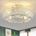 Caged Crystal Ceiling Fans with Lights and Remote,20" Flush Mount Low Profile Ceiling Fan with Light,6 Speed Enclosed Ceiling Fan with Reversible Motor for Bedroom Living Room|(4 E26 Bulbs Included)
