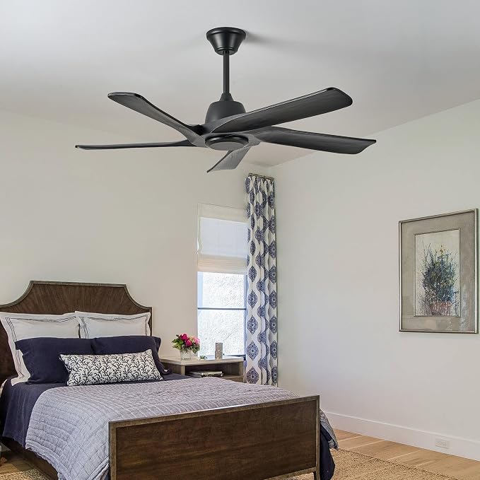 52“ DC Ceiling Fan No Light, 5 Solid Wood Fan Blades, Remote and APP Control, 6-speed Reversible, Quiet Ceiling Fan without Lights for Bedroom, Living Room, Office, Black