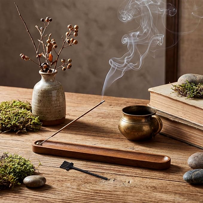 Wooden Incense Holder for Sticks with Ash Catcher,Incense Burner for Meditation Yoga Home Gift