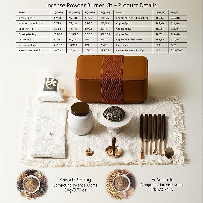 Incense Powder Burner Set - Making Incense Seal with 12pcs Toolskit, Holder for Stick/Cone/Coil/Powder Incense, Gift for Women, Gifts for Meditation and Home Fragrance