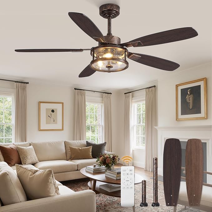 Fanbulous 52 inch Caged Ceiling Fans with Lights and Remote, Easy Install | Farmhouse Ceiling Fan with Energy Saving DC Motor, Timer Function, Vintage Ceiling Fans Noise under 35 dB for Bedroom
