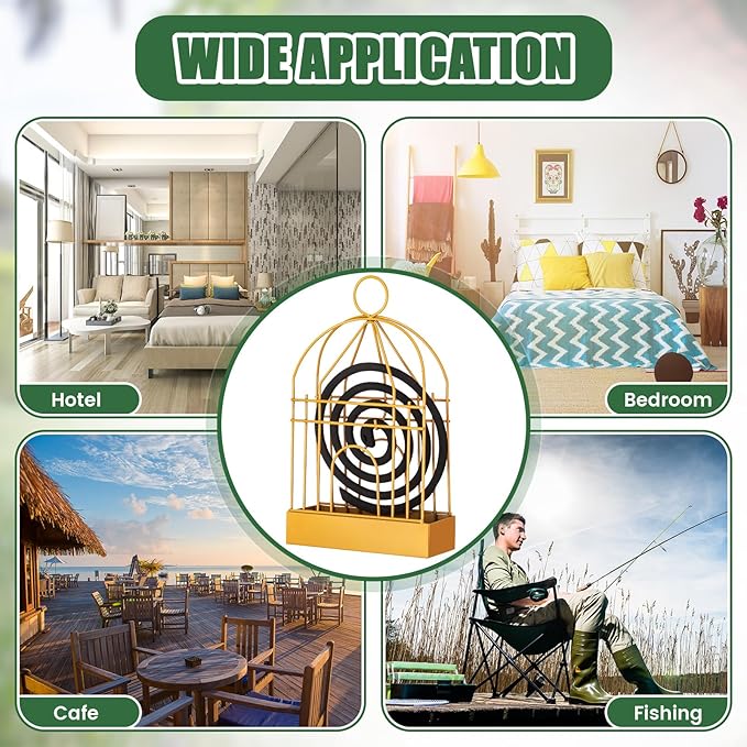 Hushee 6 Pcs Portable Mosquito Coil Holder Retro Incense Coil Burner Metal Hanging Bird Cage Incense Holder for Outdoor Home Garden Decor, Gold