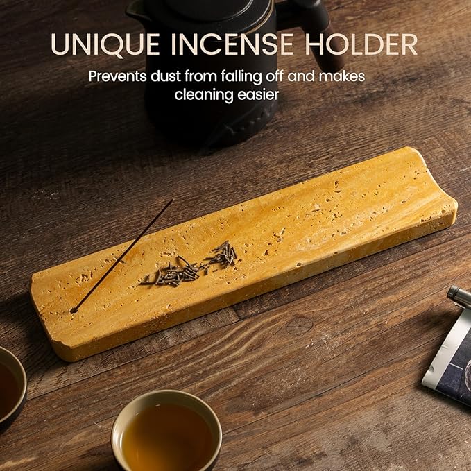 Koville Marble Incense Holder, Incense Holder for Sticks, Incense Sticks Holder Ash Catcher for Meditation Yoga SPA, Natural Stone Incense Burner, Home Table Decor (Yellow)