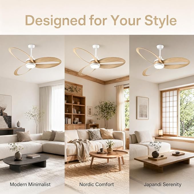 52 Inch Ceiling Fan with Light, Flush Mount Ceiling Fan, White | Quiet DC Motor, 6 Speeds & 3 Color Temperatures, Dimmable LED, Reversible for Bedroom Living Room Patio