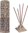 Handmade Stone Incense Stick Holder | Unique King Size Long Tower Burner | Camphore - Tealight - Dhoop Batti - Candles Holder for Yoga, Meditation and Home Decor. (Floral)