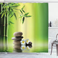 Ambesonne Spa Themed Shower Curtain, Far Eastern Vibes Stones Frangipani Flowers Tree and Water Themed Photo, Cloth Fabric Bathroom Decor Set with Hooks, 69" W x 84" L, Yellow Green