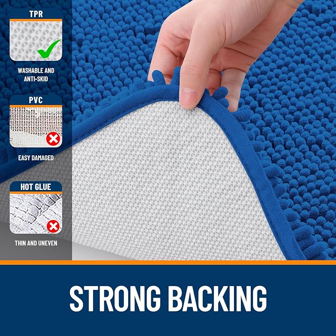OLANLY Large Bathroom Rugs 47x32, Soft Absorbent Chenille Bath Rugs, Rubber Backing Quick Dry, Machine Washable Bath Mats for Bathroom Floor, Tub and Shower, Home Decor Accessories, Deep Navy Blue