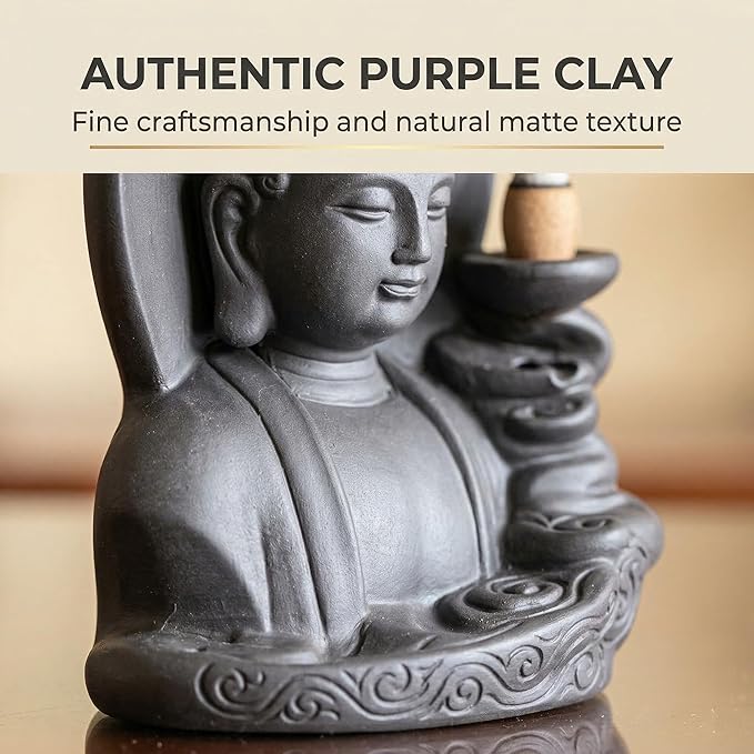 Ceramic Incense Burner, Waterfall Reflux Design, Aromatherapy Holder for Cones and Sticks, Dark Brown。 (404)