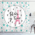 Ambesonne Paris Shower Curtain, I Love You Lettering Fashion Modern Background Europe Architecture, Cloth Fabric Bathroom Decor Set with Hooks, 69" W x 84" L, Turquoise Grey