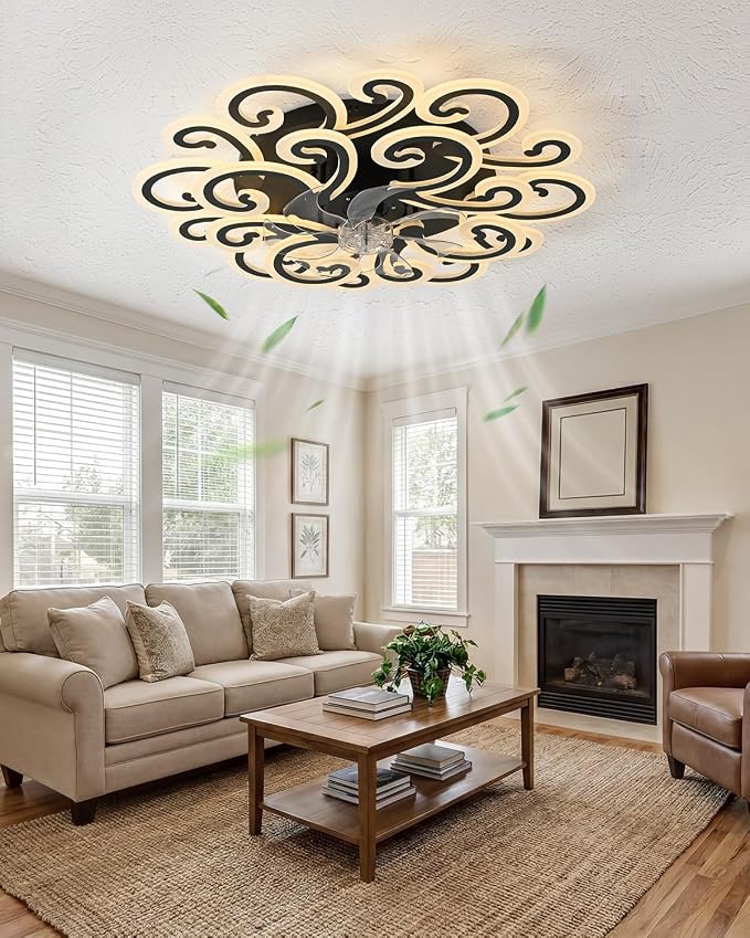 Modern LED Ceiling Light with Decorative Swirl Design, Energy-Efficient Ceiling Fan Lamp, Stylish Black and White Ceiling Light Fixture for Living Room, Bedroom, or Office