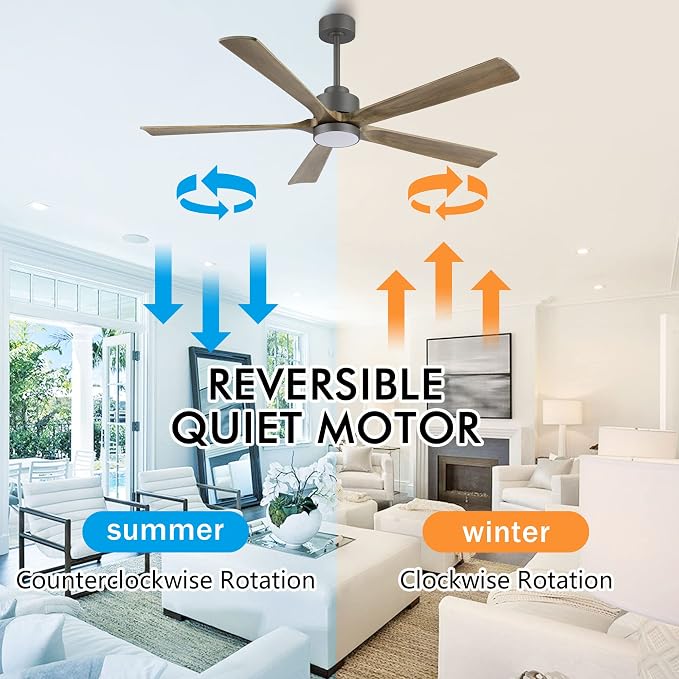 ELEHINSER 52" Modern Ceiling Fan with Light and Remote Control, 5 Solid Wood Blades 6-Speed Noiseless Reversible DC Motor, Ceiling Fan for Kitchen Dinning Living Room, Charcoal Finish with Wood Blades